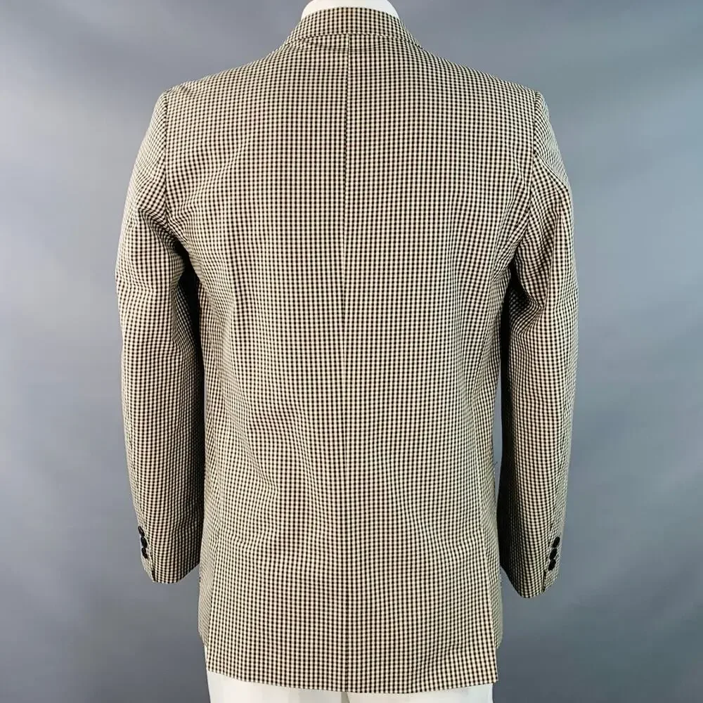 AGNÈS B. Size 42 Cream Black Gingham Cotton Slim Fit Notch Lapel Sport Coat